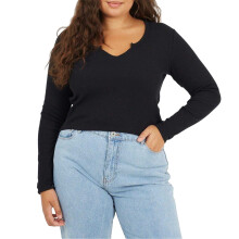 (20 UK, Black) Brave Soul Womens/Ladies Notch Neck Long-Sleeved T-Shirt