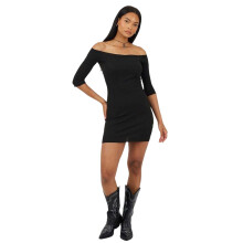 (12 UK, Black) Brave Soul Womens/Ladies Ribbed Lettuce Hem Mini Dress