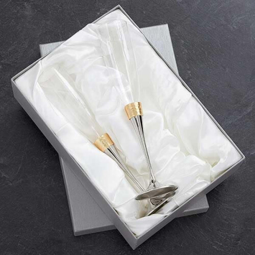 Gold Hammered Engraved Champagne Flutes 5 oz 2
