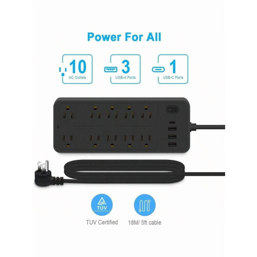 Πολύπριζο 10AC4USB1700J Προστασία από υπερτάσεις Μαύρο Λευκό 1