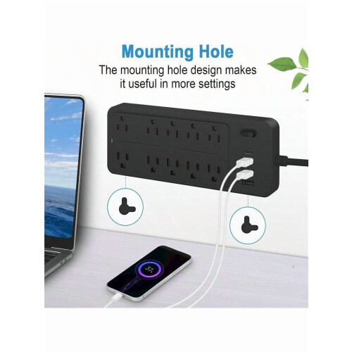 Πολύπριζο 10AC4USB1700J Προστασία από υπερτάσεις Μαύρο Λευκό 2