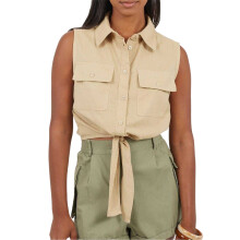 (14 UK, Sand) Brave Soul Womens/Ladies Tied Hem Sleeveless Crop Top