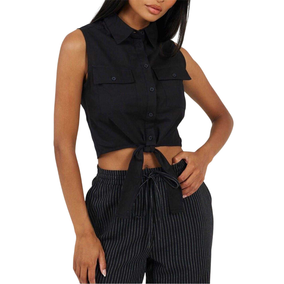 Brave Soul (14 Uk, Black) Womens/Ladies Tied Hem Sleeveless Crop Top