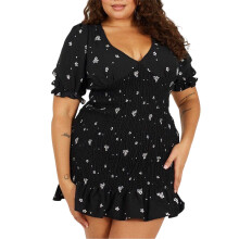 (24 UK, Black/White) Brave Soul Womens/Ladies V Neck Plus Puff Sleeve Mini Dress