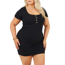 (20 UK, Black) Brave Soul Womens/Ladies Square Neck Plus Short-Sleeved Mini Dress