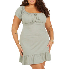 (20 UK, Sage) Brave Soul Womens/Ladies Square Neck Plus Short-Sleeved Mini Dress
