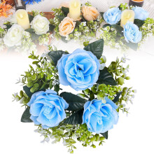 Ghirlanda di rose blu con anelli portacandele e ghirlanda floreale in seta