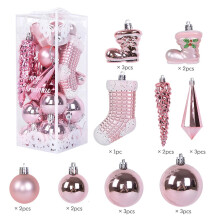 Christmas Tree Ornaments Set Pink Shatterproof Plastic 21pcs