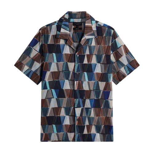 Ted Baker (S, Multicoloured) Ted Baker Mens Geometric Linen Regular Shirt