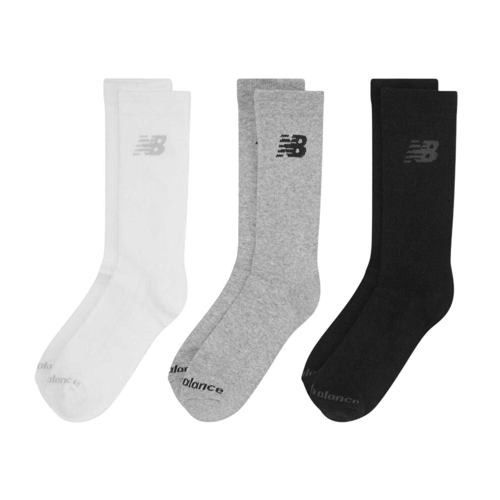 New Balance (7 Uk-8.5 Uk, White/Multicoloured) Unisex Adult Logo Crew Socks (Pack Of 3)