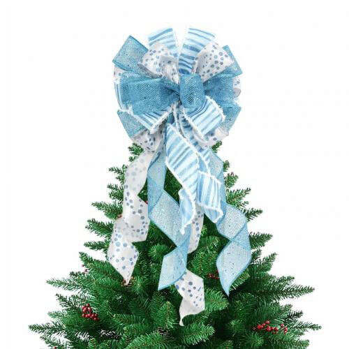 Christmas Tree Topper Bow Grey Silver Snowflake 40x12 Inch