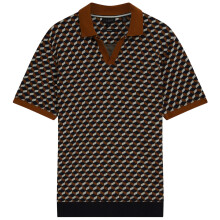 (XXL, Brown/Tan) Ted Baker Mens Geometric Jacquard Collared Polo Shirt