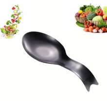 Fish-shaped stainless steel spoon rest, black, 1 piece