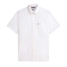 (L, White) Tommy Hilfiger Mens Oxford Cotton Short-Sleeved Shirt