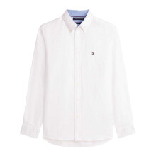 (M, White) Tommy Hilfiger Mens Embroidered Logo Linen Shirt