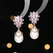 S925 Silver Zircon-Inlaid Drop Pearl Earrings