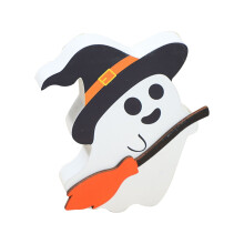Halloween ghost wooden table decor, white witch pumpkin