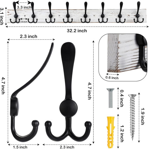 Cabideiro de parede com 8 ganchos triplos de 82 cm (32,2 polegadas) 1