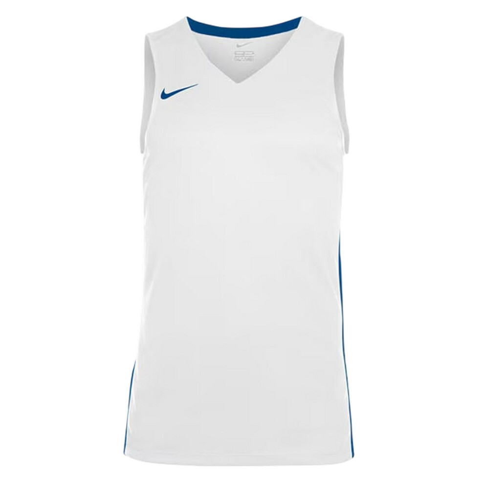 Nike (5-6 Years, White/Royal Blue) Childrens/Kids V Neck Sleeveless Basketball Jersey