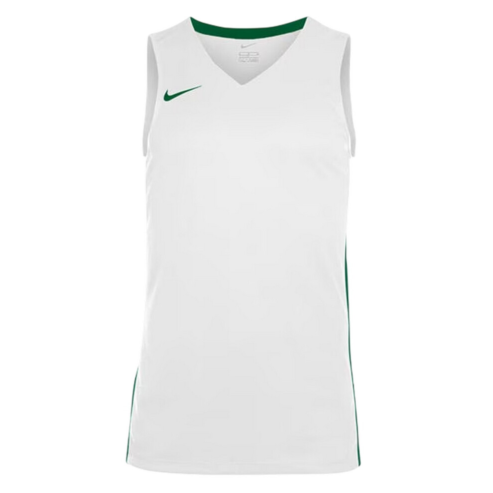 Nike (5-6 Years, White/Pine Green) Childrens/Kids V Neck Sleeveless Basketball Jersey