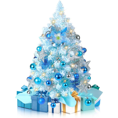 Mini Flocked Blue Christmas Tree with Lights 2 Feet
