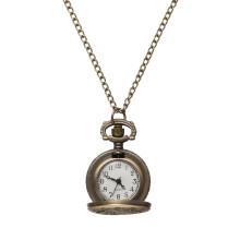Vintage bronze pocket watch pendant with hollow flower