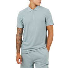 (L, Duck Egg Blue) Brave Soul Mens Ribbed Quarter Zip Short-Sleeved Polo Shirt