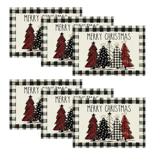 Christmas Tree Placemats Plaid Set of 6