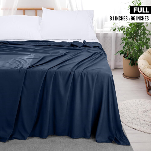Drap plat bleu marine en microfibre brossée, taille standard, 1 pièce 1