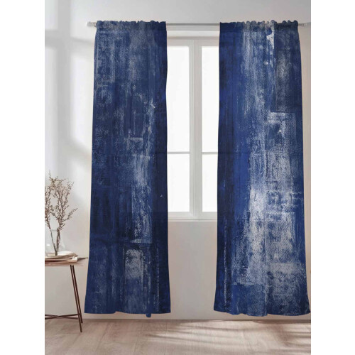 Navy Blue Abstract Graffiti Sheer Curtains 52x96 Rod Pocket 1