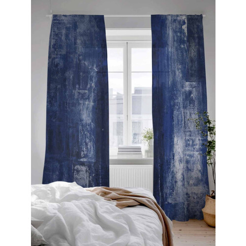Navy Blue Abstract Graffiti Sheer Curtains 52x96 Rod Pocket 2