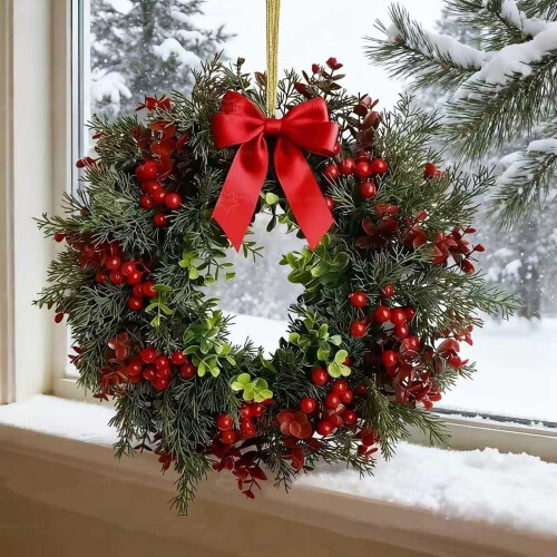 Julkrans med sammetsrosett och ornament 2