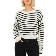 (12 UK, Ivory/Black) Brave Soul Womens/Ladies Striped Button Detail Boxy Jumper