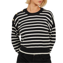 (12 UK, Black/Ivory) Brave Soul Womens/Ladies Striped Button Detail Boxy Jumper