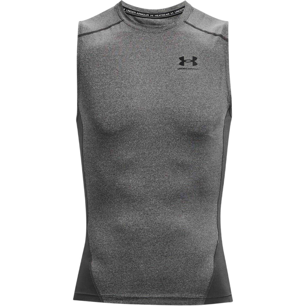 Under Armour (S, Carbon Heather) Mens Heatgear Sleeveless Compression Shirt