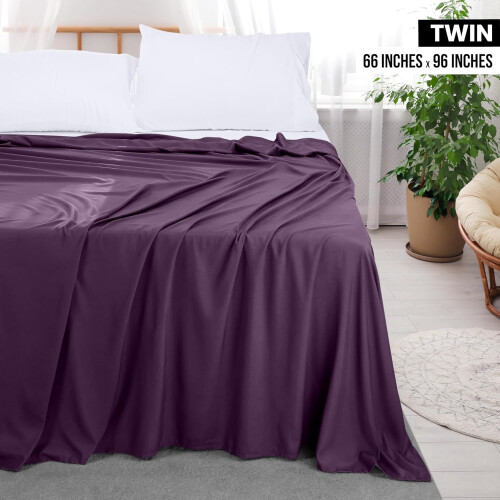 Drap plat violet pour lit simple, 1 paquet, en microfibre brossée 1
