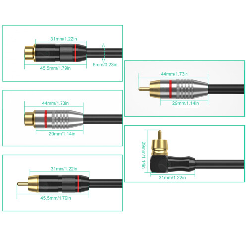 Cable de extensión RCA de 2 machos a 2 hembras, 2 m 2