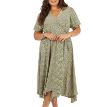 (20 UK, Green) Brave Soul Womens/Ladies Floral V Neck Curved Short-Sleeved Wrap Dress
