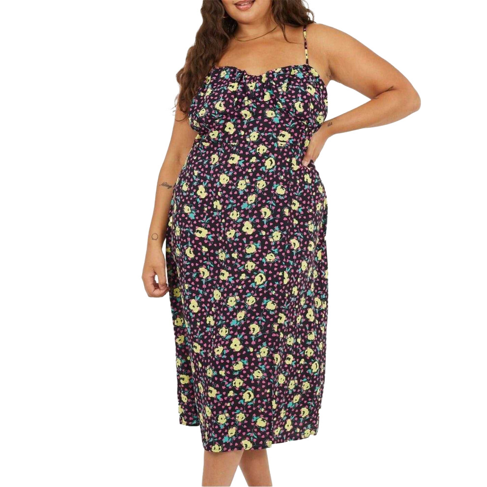 Brave Soul (24 Uk, Black/Green/Yellow) Womens/Ladies Floral Curved Spaghetti Strap Midi Dress