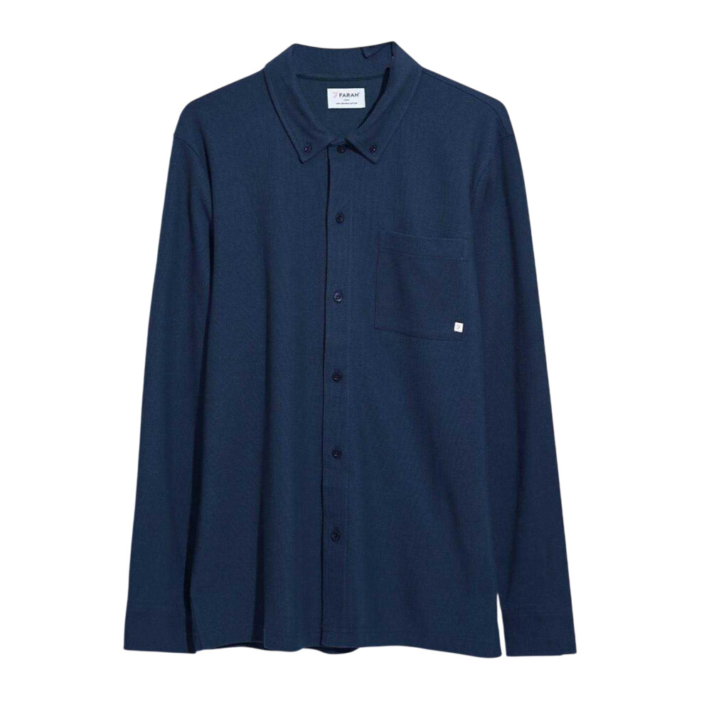 Farah (Xl, True Navy) Mens Textured Regular Long-Sleeved Shirt