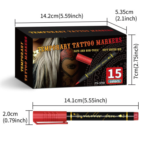 Temporary Tattoo Markers Set 15 Colors Waterproof 2