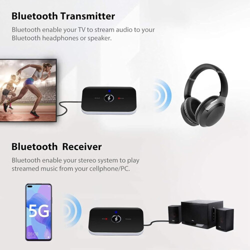 Bluetooth 5.0 sender/modtager 2-i-1 med 3,5 mm Aux 2