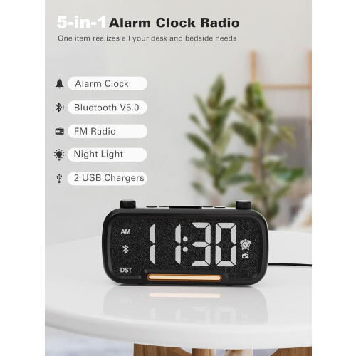 Rádio-relógio digital com Bluetooth 5.0, FM e luz noturna. 1