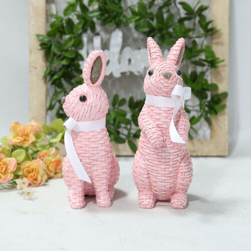 Osterdekorationsset aus rosa Rattanhasen, 2-teilig 2