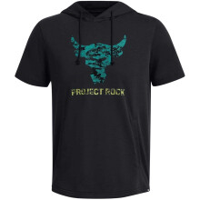 (S, Black) Under Armour Mens Project Rock Short-Sleeved Hoodie