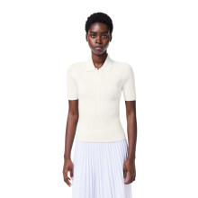 (12 UK, White) Lacoste Womens/Ladies Knitted Ribbed Polo Shirt