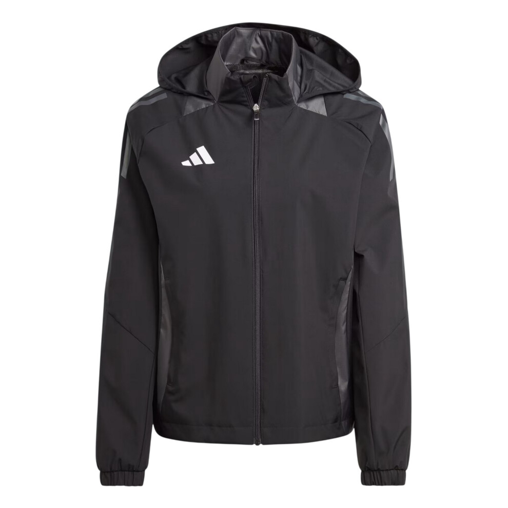 Adidas (18 Uk, Black/Dark Grey) Womens/Ladies Tiro 24 3 Stripes Hooded Raglan Anorak