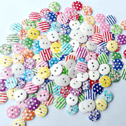 Wood Buttons Round Pattern 15mm 100pcs 2