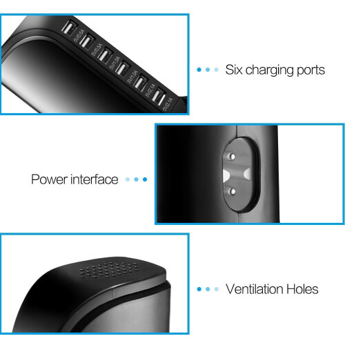 30-W-USB-Turmladegerät mit 6 Anschlüssen für iPhone, iPad und Samsung 1