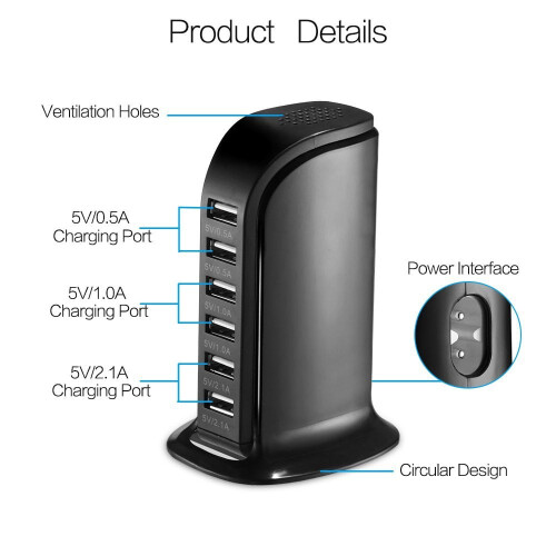 30-W-USB-Turmladegerät mit 6 Anschlüssen für iPhone, iPad und Samsung 2